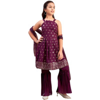Aarika Girls Ethnic Wear Wine Colour Sequin Embroidery Georgette Kurta Sharara Set With Dupatta-3-13 Years (Sh-Shm-5002)