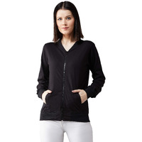 Dolce Crudo Women's Black 100% Cotton Solid Bomber Jacket(Doaw18Jkt02-22-62-02,Black,X-Small)