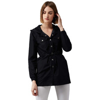 Dolce Crudo Women's Black Denim Solid Hoodie Tie Up Jacket(Doaw19Den05-52-62-06,Black,X-Large)