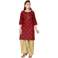 Aarika Girl's Cotton Kurti Palazzo Set (Pl-F-19_Maroon_36)