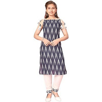 Aarika Girl's Cotton Kurti Pant Set (New_Kp-K-449_Navy Blue-White