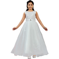 Aarika Girls White Colour Emballished Net Gown (3-9 Years)