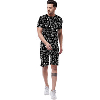 Elliti Men's Casual Summer Night Dress Soft Cotton Poly Lycra Digital Printed Sleepwear & Launge(Lounge) Wear Night Suit,Regular Fit Round Neck Short Sleeves T-Shirt And Shorts(Boxer) Pair Set For Men