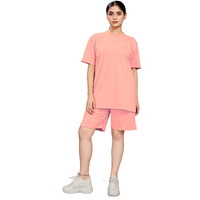 Elliti Women's Cotton Casual Wear Solid/Plain Night Suit Set Of Top & Shorts, Co Ord Set (Colour: Peach)(Size: L)