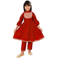 A.T.U.N. (All Things Uber Nice) Girls Tiered Gotta Patti Kurta With Trousers & With Dupatta