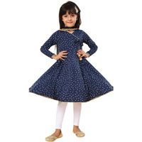 A.T.U.N. (All Things Uber Nice) Girls Printed Angrakha Pure Cotton Kurta With Leggings & Dupatta