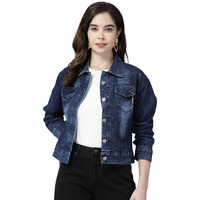 Aarika Aarikka Cotton Blend Women's A-Line Short Length Coat (Dn-W-123_Navy Blue