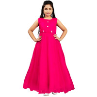 Aarika Girls Red Colour Solid Net Gown (9-12 Years)