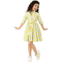 A.T.U.N. (All Things Uber Nice) Girls Polka Dots Shirt Dress Blue-Yellow