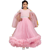 Aarika Girls Peach Colour Embellished Net Gown-(10-15 Years)-(G-12688-Peach-38)