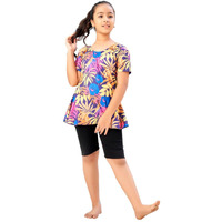 Aarika Girls Sports Wear Yellow-Black Colour Floral Print Nylon Swim Suit (5-15 Years)-(Sw-Shm-Ca-1111)