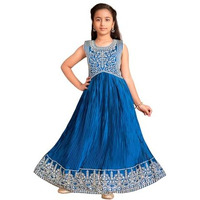 Aarika Girls Ethnic Wear Teal Blue Colour Mirror Thread Embroidery Gown-(4-10 Years)-(G-Mc-11120-T-Blue-30)