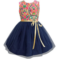 A.T.U.N Baby Girl's Skater Dress (Gdrs Tuo Lmn_Navy_1-2 Years_Navy Blue_1-2 Years)