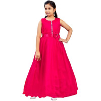 Aarika Girls Red Colour Solid Net Gown (3-9 Years)
