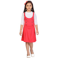 Aarika Girl's Cotton Blend Skater Knee-Length Dress (Dr-1615_White-Pink_26)