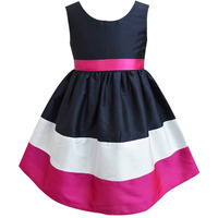 A.T.U.N Girl's Synthetic Skater Knee Length Dress (Gdrs Abg Ctl_Navy_4 5 Years)