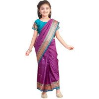 Aarika Girls Ethnic Wear Rama Green Colour Zari Silk Saree-(2-8 Years)-(Sr-7161-Green-Purple-20)
