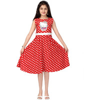 Aarika Girl's Cotton Blend Skater Knee-Length Dress (Jn_Dr-21989_Red