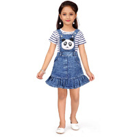 Aarika Girl's Cotton Classic Knee-Length Dress (Ddr-3021_White-Blue_24)
