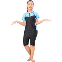 Aarika Girls Sports Wear Black-Sky Blue Colour Solid Nylon Swim Suit (4-15 Years)-(Sw-Shm-Ab-610)