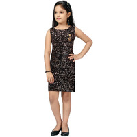 Aarika Girl's Cotton Blend Skater Knee-Length Dress (Dr-1600_Black-Peach_32)