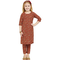 A.T.U.N. (All Things Uber Nice) Girls Floral Printed 3/4 Sleeve Kurti And Pant Set | Stylish Traditional Ethnic Wear Salwar Suit Set For All Ocassions