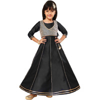 A.T.U.N. (All Things Uber Nice) Girls Woven Design Gota Jacket Anarkali Gown Black