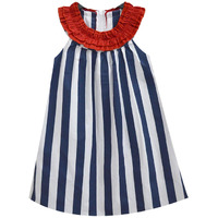 A.T.U.N Girl's A-Line Cotton Mini Dress (Gdrs Trc Nsr_White-Navy_5-6 Yr)