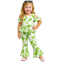 A.T.U.N. (All Things Uber Nice) Girls Tie-Dye Cold Shoulder Peplum Top And Flared Pants Set | Stylish Ruffle Detail Co-Ord