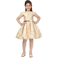 Aarika Girl's Cotton Blend A-Line 5-6 Years Dress (Nv-Fk-22154_Fawn
