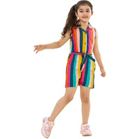 A.T.U.N. (All Things Uber Nice) Girls Striped Cotton Waist Tie-Ups Sleeveless Jumpsuit (9-10 Years) Multicolour