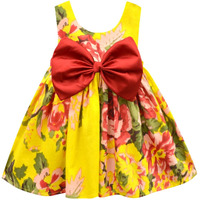 A.T.U.N. (All Things Uber Nice) Girls Floral Printed Round Neck Sleeveless Bow Fit & Flared Dress