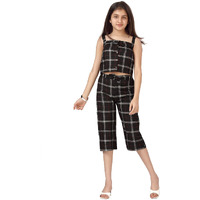 Aarika Cotton Girls Black Color Check Pattern Top & Capri Set (Dr-K-291-Black-34)