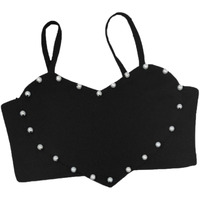 Addyvero Girls/Kids Solid Heart Shape With Pearl Shoulder Strap Regular Fit Girls Cami Top (Black, 6-7Y)