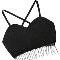 Addyvero Girls/Kids Solid Simple Fringe Design Shoulder Strap Regular Fit Girls Cami Top (Black, 3-4Y)