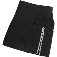 Addyvero High Rise Elastic Waist With Lace And Bow Cotton Blend Solid Regular Fit Knee-Length Girls Pencil Fit (Black, 6-7Y)