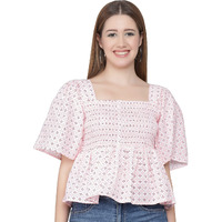 Addyvero Squareneck Cape Sleeve Rayon Floral Printed Peplum Standard Length Women Top (Pink, M)