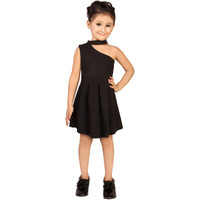 Addyvero One Shoulder Neck Sleeveless Cotton Blend Solid Fit And Flare Knee-Length Girls Dress (Black, 7-8Y)
