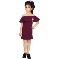 Addyvero Off Shoulder Neck Sleeveless Cotton Blend Solid Bodycon Knee-Length Girls Dress (Purple, 2-3Y)