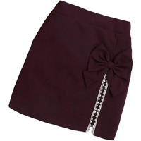 Addyvero High Rise Elastic Waist With Lace And Bow Cotton Blend Solid Regular Fit Knee-Length Girls Pencil Fit (Maroon, 3-4Y)