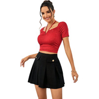 Addyvero Women's Summer Elegant & Casual & Daily & Dating & Work Loose A-Line Button Decor Mini Skirt Black