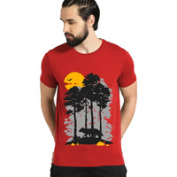 Adro Mens Sun Printed Cotton T-Shirt (Rn22-1-Sun-Rd_Red_2Xl)