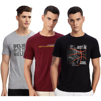 Adro 100% Cotton Lycra Tshirts For Men Combo Pack Of 3 | Regular Fit | Printed T Shirt | Round Neck Half Sleeve| Mens Tshirts|Rcm3_Bcl-Bl_Rac-Mr_Inv-Gr_M