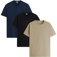 Adro Men's Solid Regular Fit T-Shirt (Rcm3-Pln-Bl-Be-Nb_Black,Beige,Navy