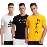 Adro 100% Cotton Lycra Tshirts For Men Combo Pack Of 3 | Regular Fit | Printed T Shirt | Round Neck Half Sleeve| Mens Tshirts|Rcm3_Poc-Mu_Set-Bl_Tkt-Wh_Xl