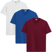 Adro Mens T Shirts | Solid Tshirts For Men | Pure Cotton Lycra Fabric | 4 Way Stretch Smart Tech Tshirt | Pack Of 3 Round Neck T-Shirt For Summer | Rcm3_25_Mr-Rb-Wh_Xl