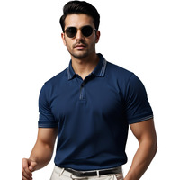 Mens Premium Cotton Polo T-Shirt | 220 Gsm Soft Fabric | Casual Stylish Look | Contrast Collar Design Navy Polo T Shirt | Polo Tshirt For All-Day Wear | Pn25-St-Pln-Nb-M