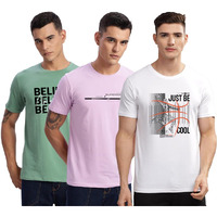 Adro 100% Cotton Lycra Tshirts For Men Combo Pack Of 3 | Regular Fit | Printed T Shirt | Round Neck Half Sleeve| Mens Tshirts|Rcm3_Bcl-Wh_Rac-Pu_Inv-Pt_3Xl