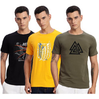 Adro 100% Cotton Lycra Tshirts For Men Combo Pack Of 3 | Regular Fit | Printed T Shirt | Round Neck Half Sleeve| Mens Tshirts|Rcm3_Tkt-Ol_Winn-Mu_Bcl-Bl_3Xl