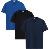 Adro Men's Solid Regular Fit T-Shirt (Rcm3-Pln-Bl-Nb-Rb_Black,Navy,Royal Blue
